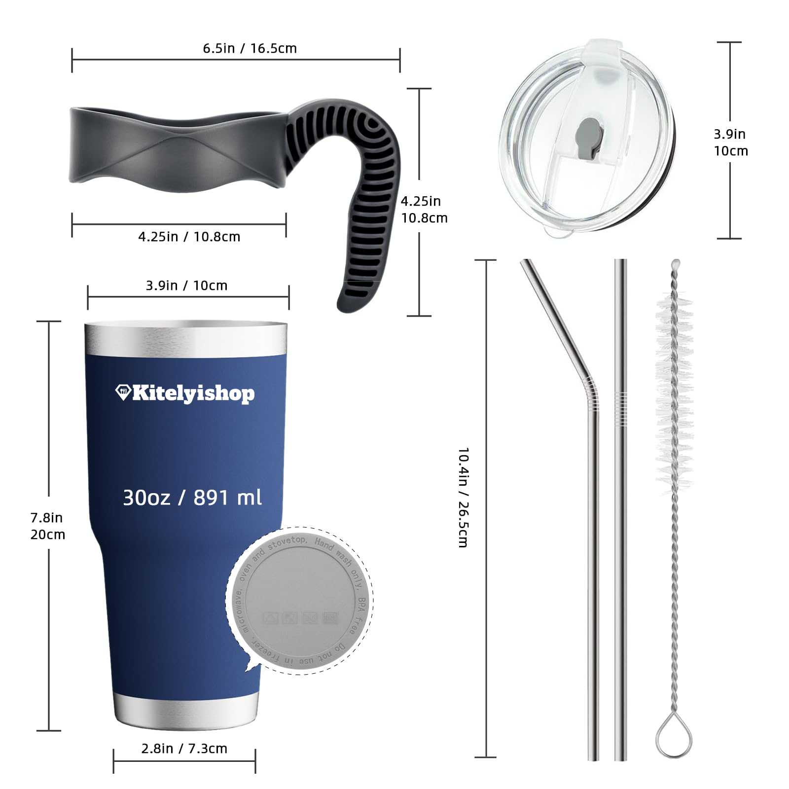 Kitelyishop 30oz Stainless Steel Tumbler with Straw & Brush